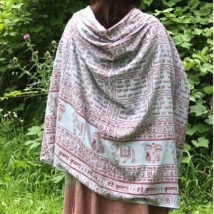 Gray Meditation Shawl Yoga Prayer Wrap Maha Mantra Large Unisex Veil